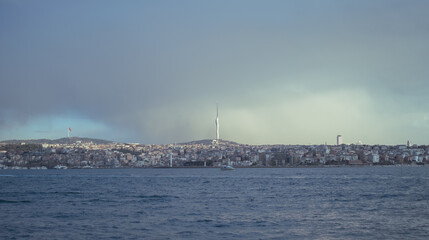 Camlica Tower, Bosphorus View and Rain Clouds on the Background