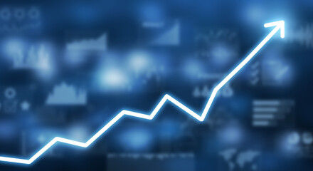 Obraz premium Financial growth arrow on blue background.
