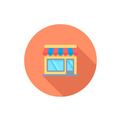 Store vector icon business, flat design, long shadow