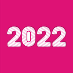 Paper Cut 2022 Number With Stripe Effect On Pink Background.