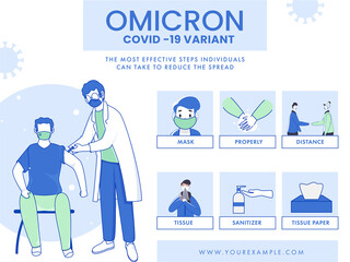 Preventing The Stop Of Omicron Covid-19 Variant As Wear Mask, Washing Hands, Keep Distance, Get Vaccinated, Use Sanitizer And Tissue Paper.