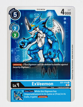 Hamburg, Germany - 12252021: picture of the english Digimon card Ex Veemon from the Classic Collection EX01 series.