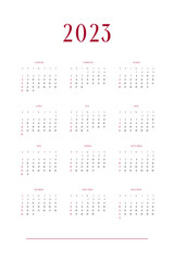 2023 calendar personal planner diary template in classic strict style. Monthly calendar individual schedule minimalism restrained design for business notebook. Week starts on sunday.