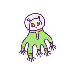 Space alien cute cartoon character doodle vector illustration isolated on white.