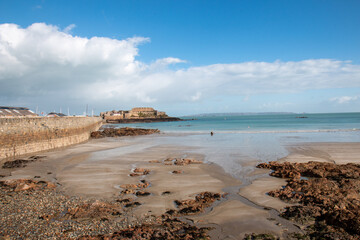 view towards Castle Cornet from Havelet Bay, St Peter Port, Guernsey