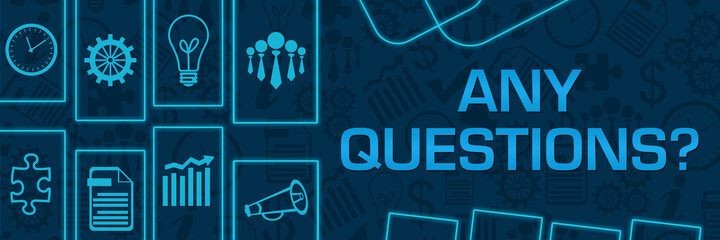 Any Questions Blue Neon Business Shapes Horizontal  - obrazy, fototapety, plakaty