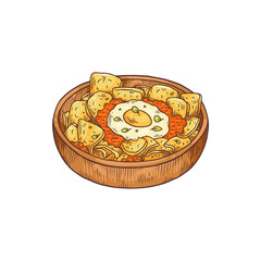Mexican chilaquiles dish of fried tortilla, sketch vector illustration isolated.