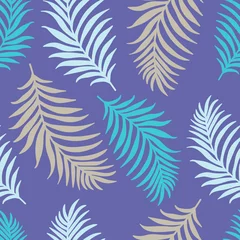 Foto op Plexiglas Very peri Abstracte naadloze patroon met palmtakken. Perfecte achtergrond voor stof, verpakking, textiel, decoratie. Vector illustratie.