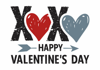 XOXO Happy Valentine's Day colorful handwritten valentine quote with white background