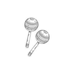 Two Mexican maracas musical instruments, sketch vector illustration isolated.