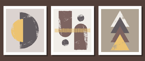 A set of three minimal geometric posters. Contemporary art. Fashionable artistic abstract background. Modern style. Boho.