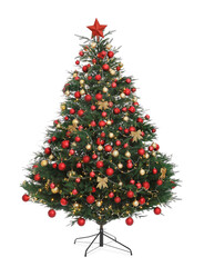 Christmas tree with beautiful decorations isolated on white