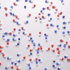 Medical pills 3d red and blue meds on white background render