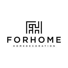 letter f and h logo, with monoline concept. home furniture logo