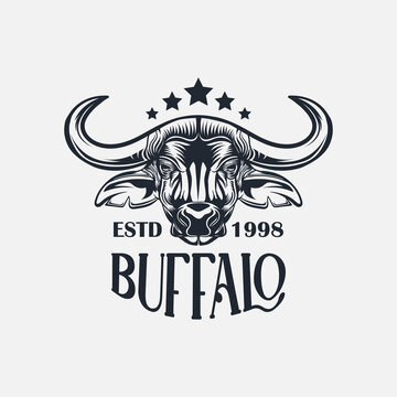 Retro Vintage Buffalo head logo, Emblem, Label, logo design vector
