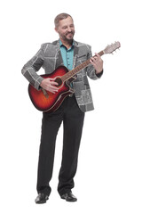 full-length. casual cheerful man with a guitar.
