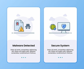 internet security malware detected and secure system onboarding template for mobile ui app design