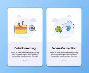 internet security data scamming and secure connection onboarding template for mobile ui app design