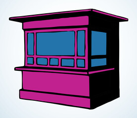 Shop stall. Vector drawing kiosk