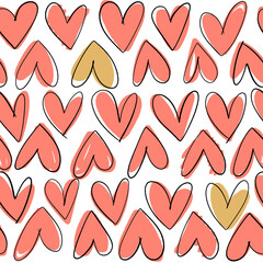 Valentine's Day seamless pattern. Trendy flat hand drawn stylized hearts.