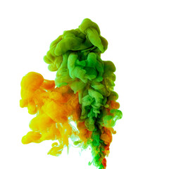 Explosion of colored, fluid and neoned liquids on white studio background with copyspace