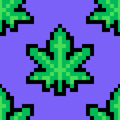 Seamless pattern marijuana leaf weed pixel art