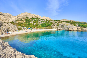 Crystal clear water at beach "Zala Stara Bask" on the island Krk in Croatia