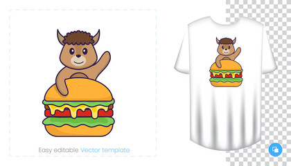 Cute sheep character. Prints on T-shirts, sweatshirts, cases for mobile phones, souvenirs. Isolated vector illustration on white background.