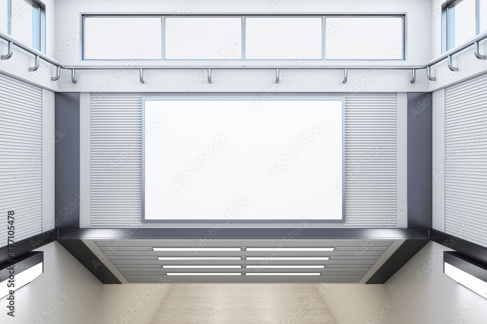 Poster Abstract light gray interior with empty mock up poster for your advertisement on wall. 3D Rendering.