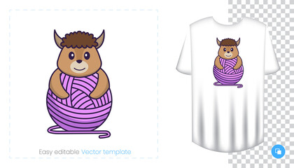 Cute sheep character. Prints on T-shirts, sweatshirts, cases for mobile phones, souvenirs. Isolated vector illustration on white background.