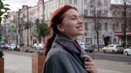 Portrait of beauty woman walking on the street