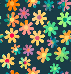 Fototapeta premium Abstract Colorful Brush Textured Flowers Seamless Pattern Stylish Trendy Colors Perfect for Allover Fabric Print or Wrapping Paper