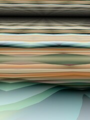futuristic multi-layered mountain plain and valley design in pastel soft colours turquoise beige brown and tawny