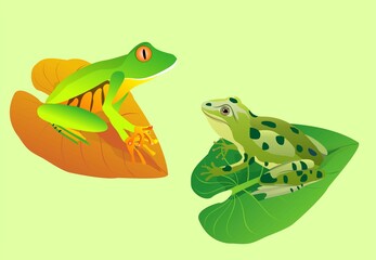 Two frog sitts on the leaf, vector