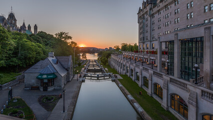 Fototapeta na wymiar Rideau Canal with locks in Ottawa, Canada. A World Heritage Site
