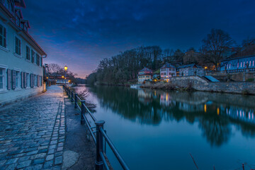 Fototapeta premium Blue Hour in Bamberg, Bavaria, Germany. A Wordt Heritage Site
