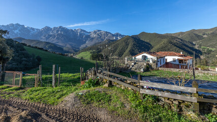 The Camino Lebaniego near Potes in Cantabria, Spain. World Heritage pilgrimage route. 