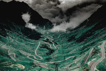 Fog covered mountain summer landscape in Transfagarasan, Romania