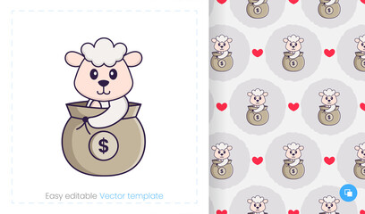 Seamless pattern with cartoon sheep on white background. Can be used on packaging paper, cloth and others.