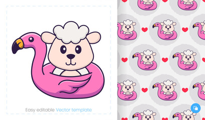 Seamless pattern with cartoon sheep on white background. Can be used on packaging paper, cloth and others.