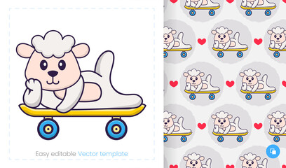 Seamless pattern with cartoon sheep on white background. Can be used on packaging paper, cloth and others.