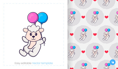 Seamless pattern with cartoon sheep on white background. Can be used on packaging paper, cloth and others.