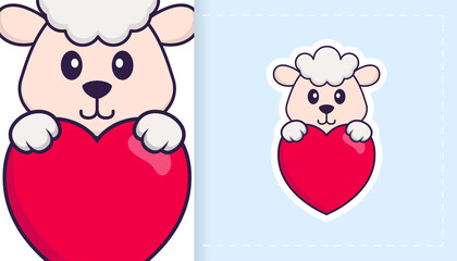 Cute sheep mascot character. Can be used for stickers, patches, textiles, paper. Vector illustration