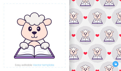 Seamless pattern with cartoon sheep on white background. Can be used on packaging paper, cloth and others.