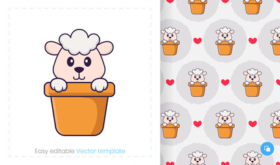 Seamless pattern with cartoon sheep on white background. Can be used on packaging paper, cloth and others.