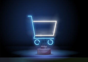 Neon icon of food delivery. Online shopping concept. Can be used for neon signs, posters, billboards, banners