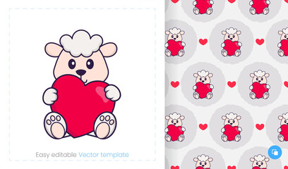 Seamless pattern with cartoon sheep on white background. Can be used on packaging paper, cloth and others.
