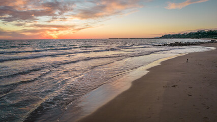 Aerial View of Mediterranean Sea at Sunset in Gela City, Caltanissetta, Sicily, Italy, Europe