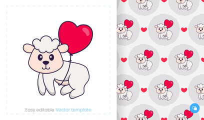 Seamless pattern with cartoon sheep on white background. Can be used on packaging paper, cloth and others.
