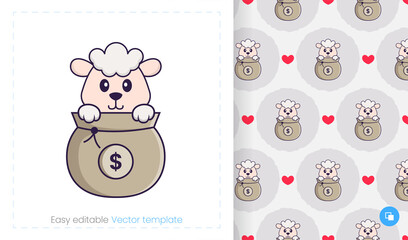 Seamless pattern with cartoon sheep on white background. Can be used on packaging paper, cloth and others.